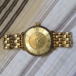 Vintage Bellezza Lira Coin Bronze Link Bracelet Watch  with Goldtone Face